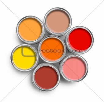 Warm color paint tin cans top