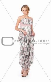 lovely woman in dress over white