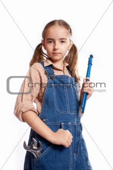 LIttle master girl with wrench