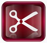 Scissors icon red, isolated on white background