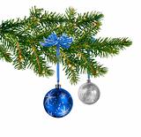 Blue silver glass balls on Christmas tree
