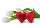 Red Valentine hearts with white tulips