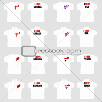 white t shirt with country flags in love heart with slogan