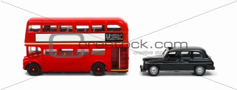 London bus and taxi isolated on white