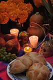 Mexican day of the dead offering altar in October