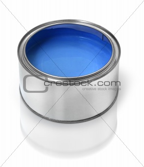 Blue paint tin can