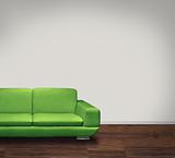 Green leather sofa in white room
