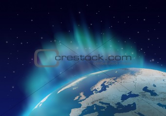 Northern lights over planet