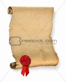 Old parchment with red wax seal