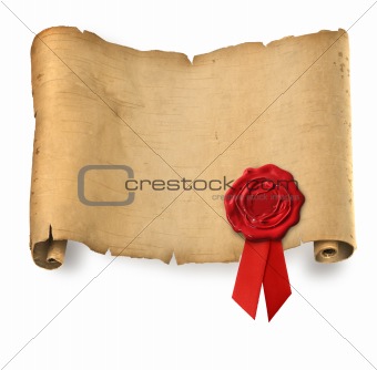 Old parchment with red wax seal