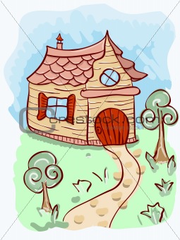 vector cartoon house and trees