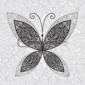 vector hand drawnabstract buttefly on floral background