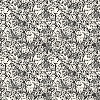 vector seamless monochrome pattern with abstract flowers