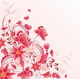 red floral background with ornament