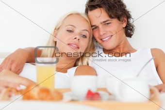 Close up of a couple having breakfast