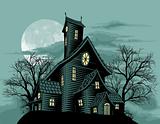 Creepy haunted ghost house scene illustration