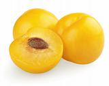 Yellow plums with half on white