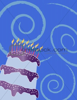 Happy birthday chocolate cake on blue background