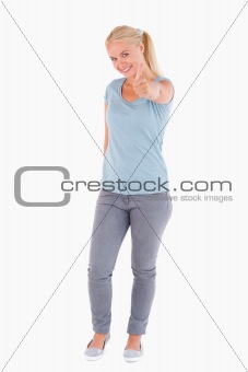 Blond woman in a good mood