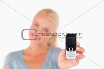 Woman showing phone