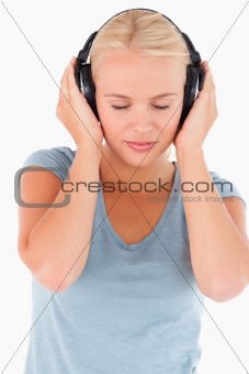 Close up of a woman with headphones
