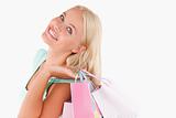 Portrait of a Joyful smiling woman with shopping bags