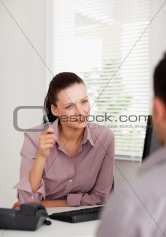 Businesswoman talking to someone