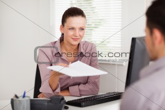 Businesswoman presenting a contract