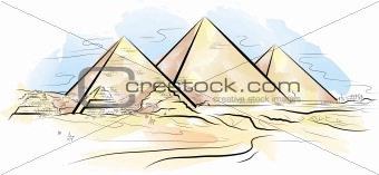 Drawing color piramids and desert in Giza, Egypt