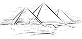 Drawing piramids and desert in Giza, Egypt. Vector illustration