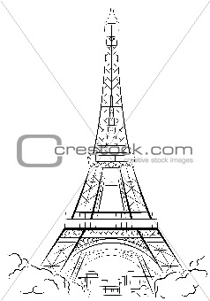 Drawing Eiffel Tower in Paris, France. Vector illustration