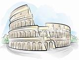 Drawing color Colosseum, Rome, Italy. Vector illustration