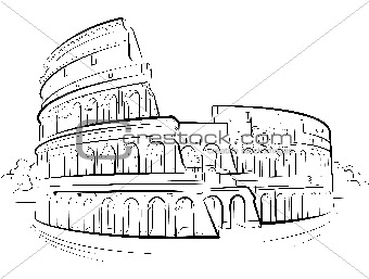 Drawing Colosseum, Rome, Italy. Vector illustration