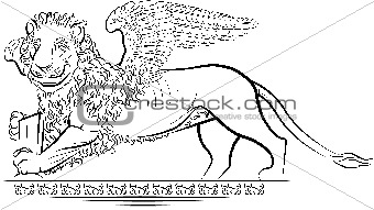 Drawing Lion with wings - symbol of Venice, Italy
