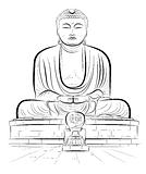 Drawing giant Buddha monument in Kamakura, Japan. Vector illustr
