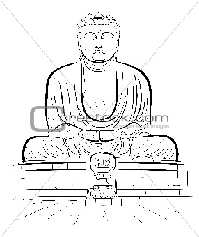 Drawing giant Buddha monument in Kamakura, Japan. Vector illustr