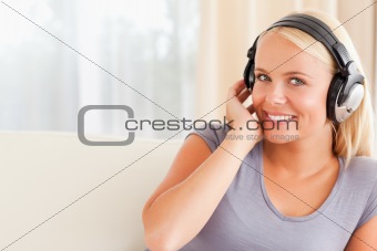 Close up of a woman enjoying some music