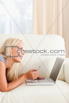 Portrait of a beautiful woman purchasing online