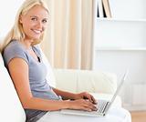 Serene woman with a laptop