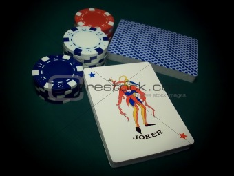 Joker Card With Poker Chips