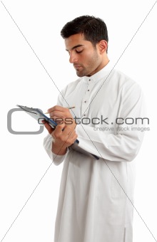 Professional arab man with clipboard folder