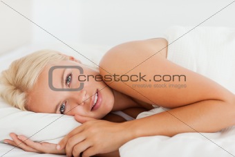 Peaceful woman waking up