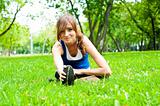 yoga woman on green grass