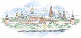 Russian Monastery and river, vector illustration