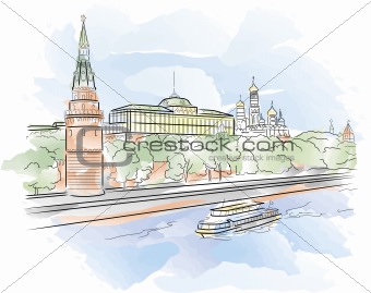 Big Palace of Moscow Kremlin with Moscow river