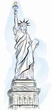 Drawing color Statue of Liberty in New York, USA. Vector illustr