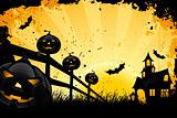 Grungy Halloween background with house pumpkins and bats