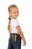 Little girl with colored pencils in back pocket - isolated