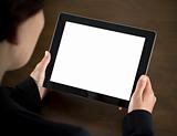 Business Woman Holding Blank Tablet PC