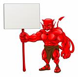 Devil standing holding sign